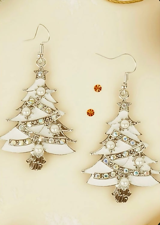 Christmas Tree Earrings White