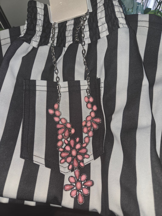 Pink and Silver Squash Blossom Necklace