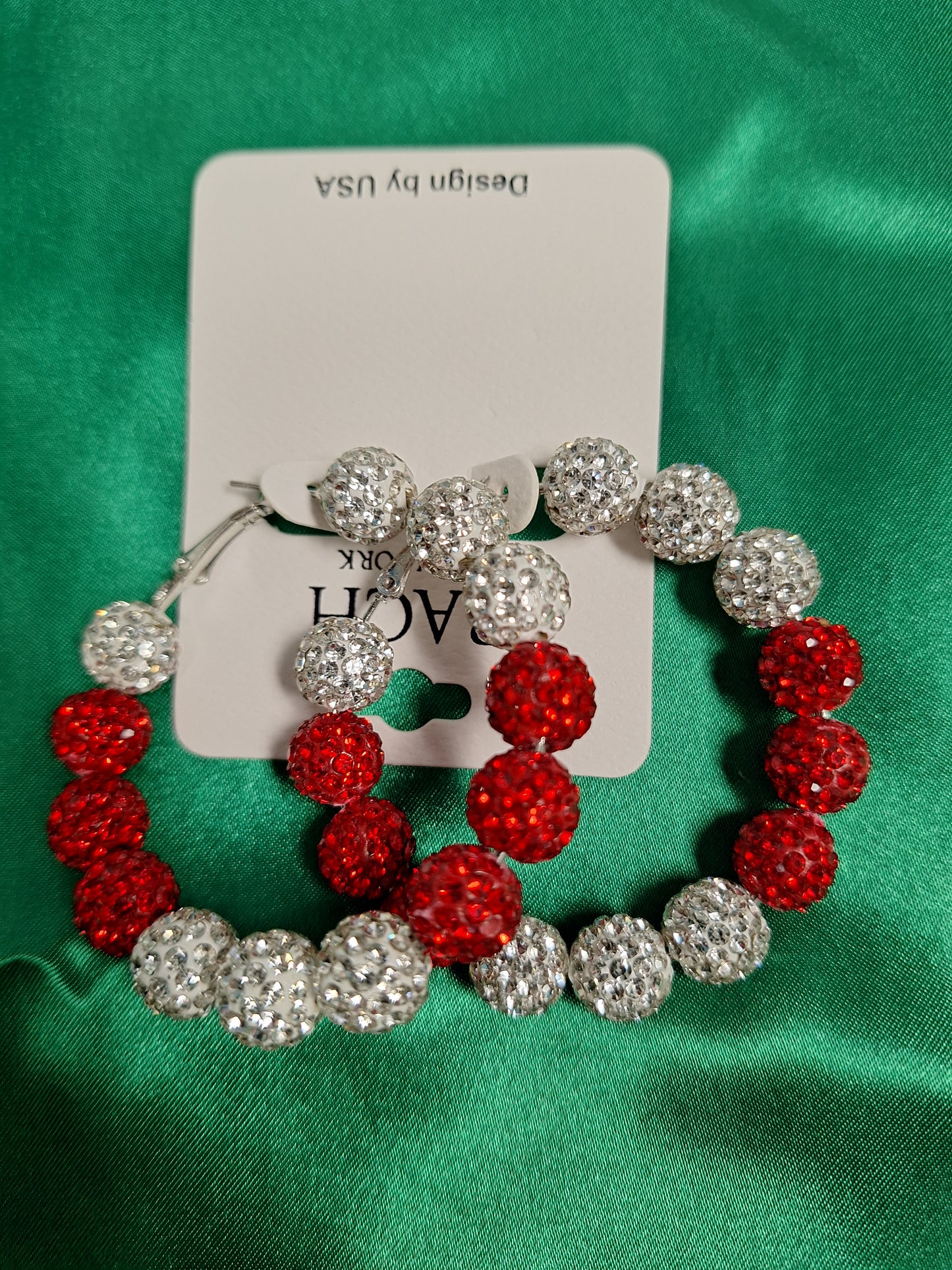 Red/White Bead Hoop Earrings