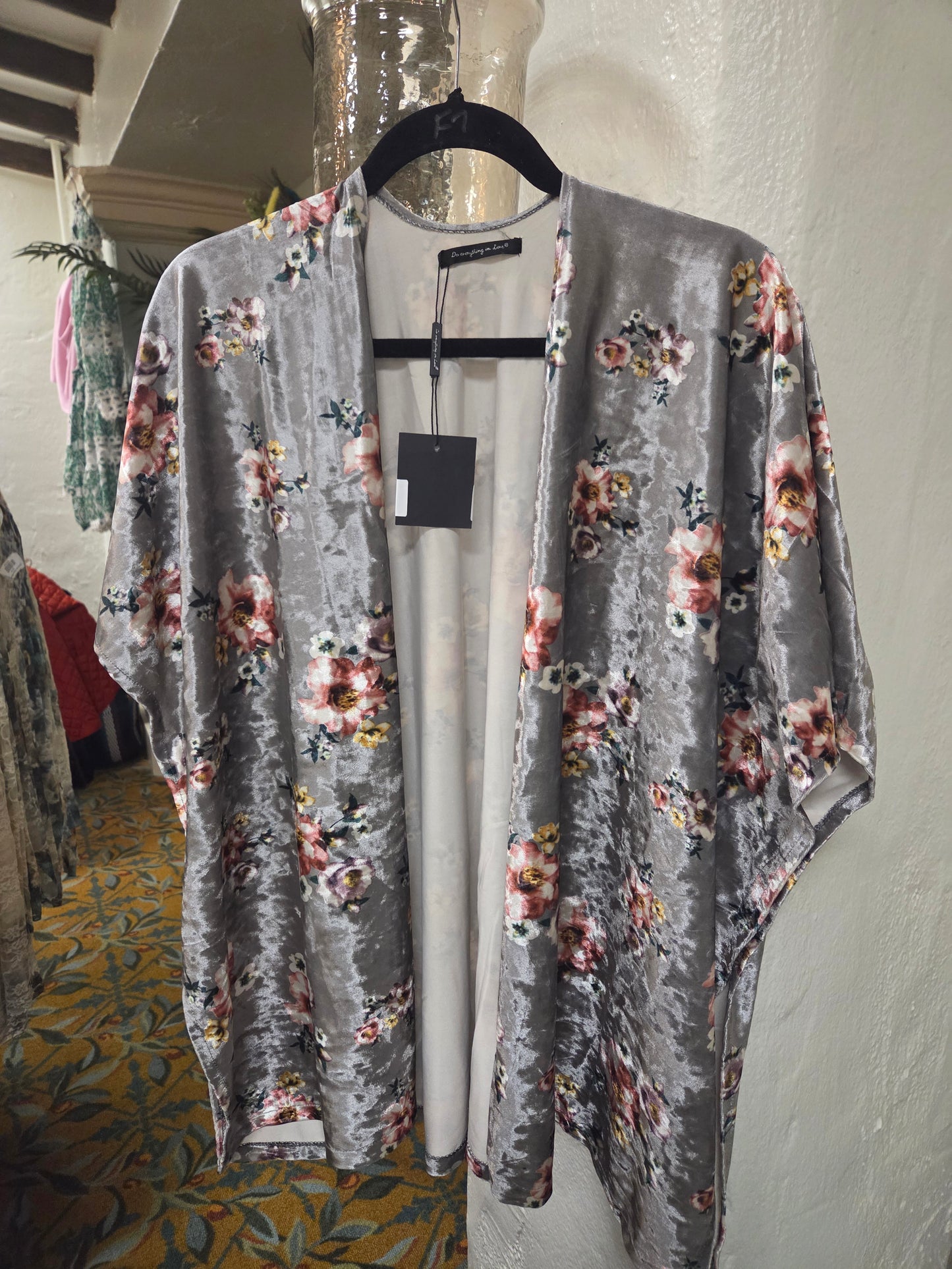 Gray Cardigan w Flowers