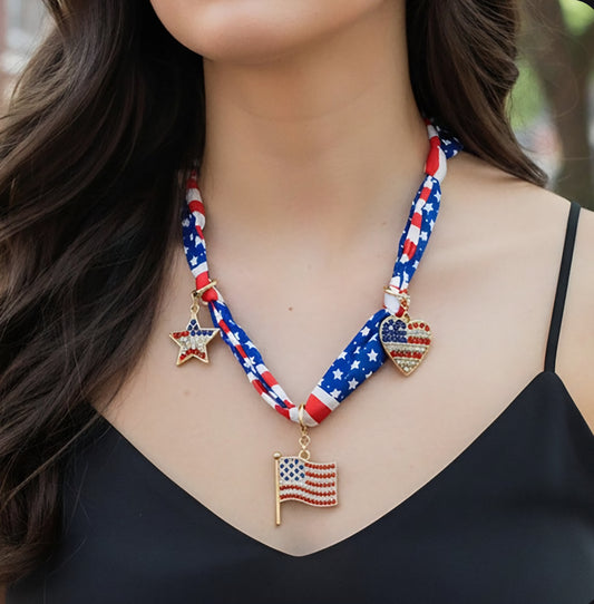 Red White Blue Necklace With Charms