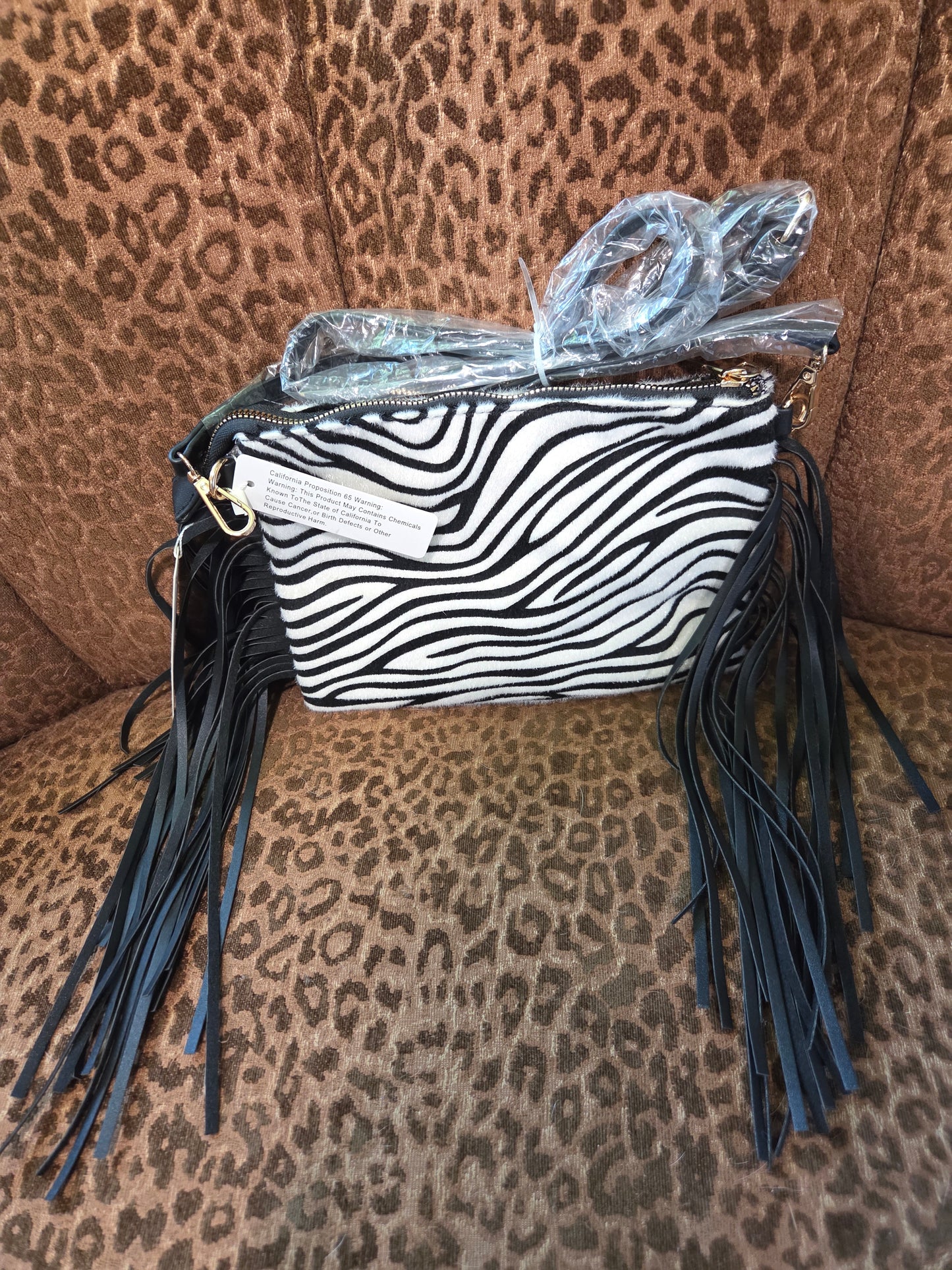 Zebra Bag with Fringe