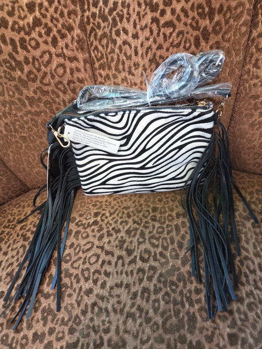 Zebra Bag with Fringe