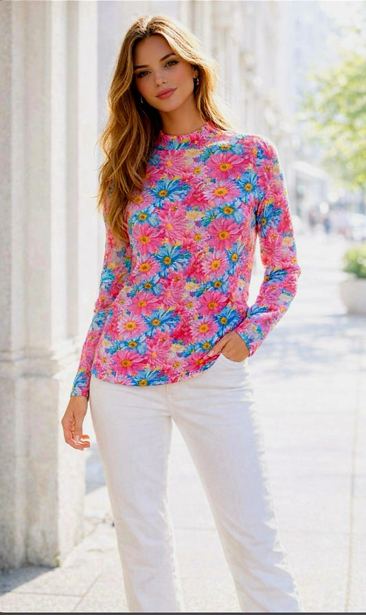 Pink and Blue Flower Top