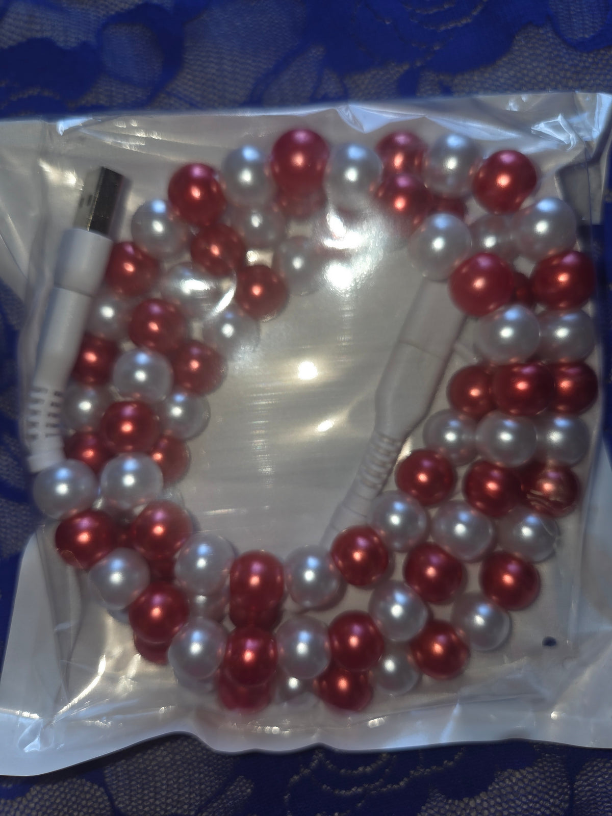 Red and White Bead Charger Cable