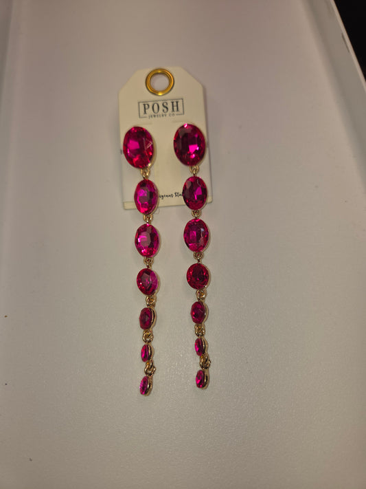 Fuschia Rhinestone Drop Earrings