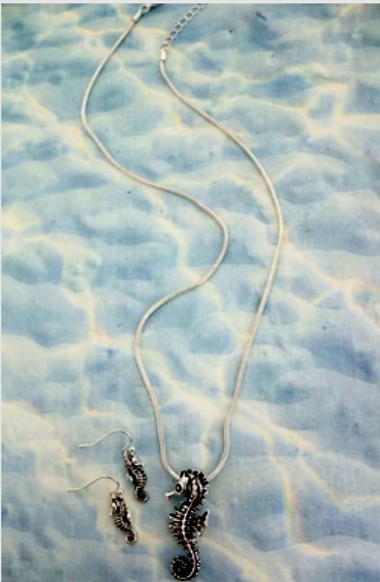 Seahorse Necklace and Earrings Set