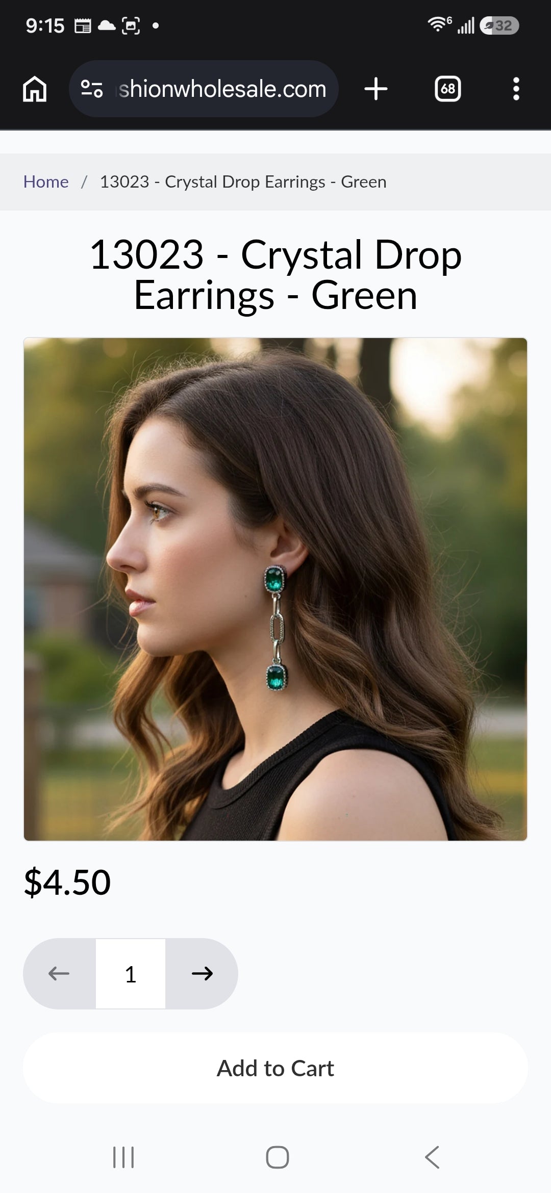 Green Crystal Drop Earrings