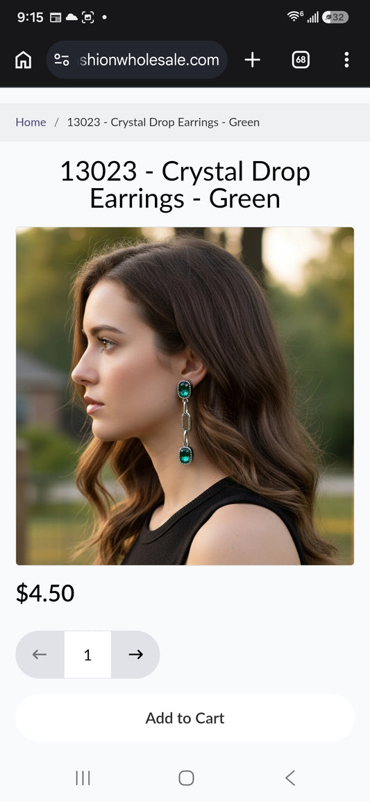 Green Crystal Drop Earrings