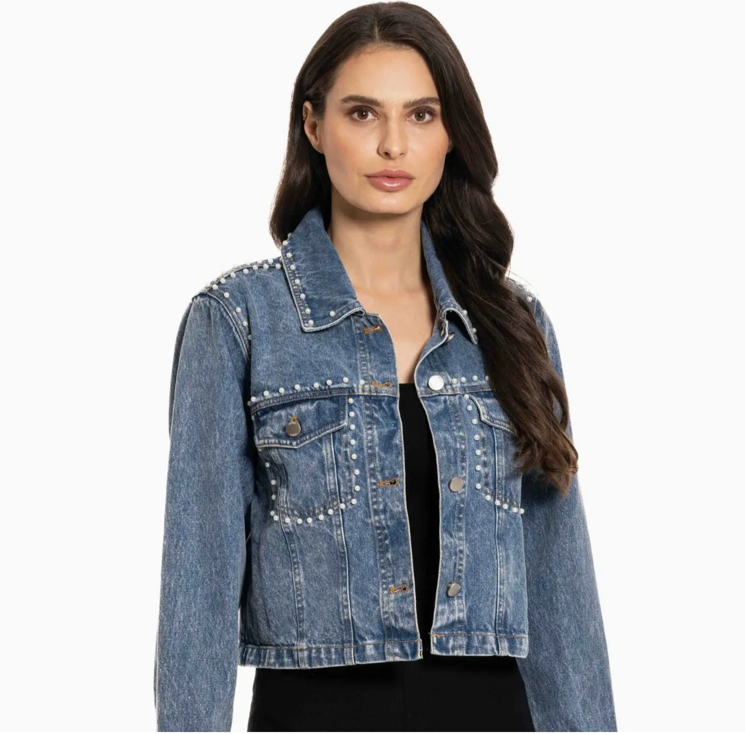 Denim Jacket with Pearls