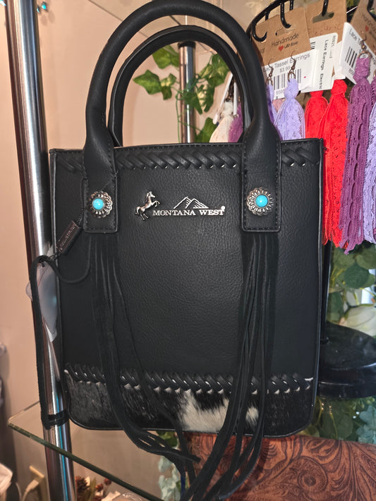 Montana West Hair on Hide Fringe Black Tote