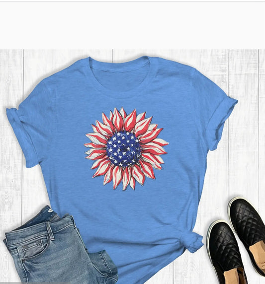 Red White and Blue Sunflower Top
