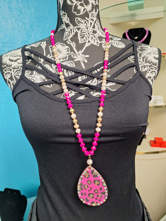 Pink Beaded Leo Teardrop