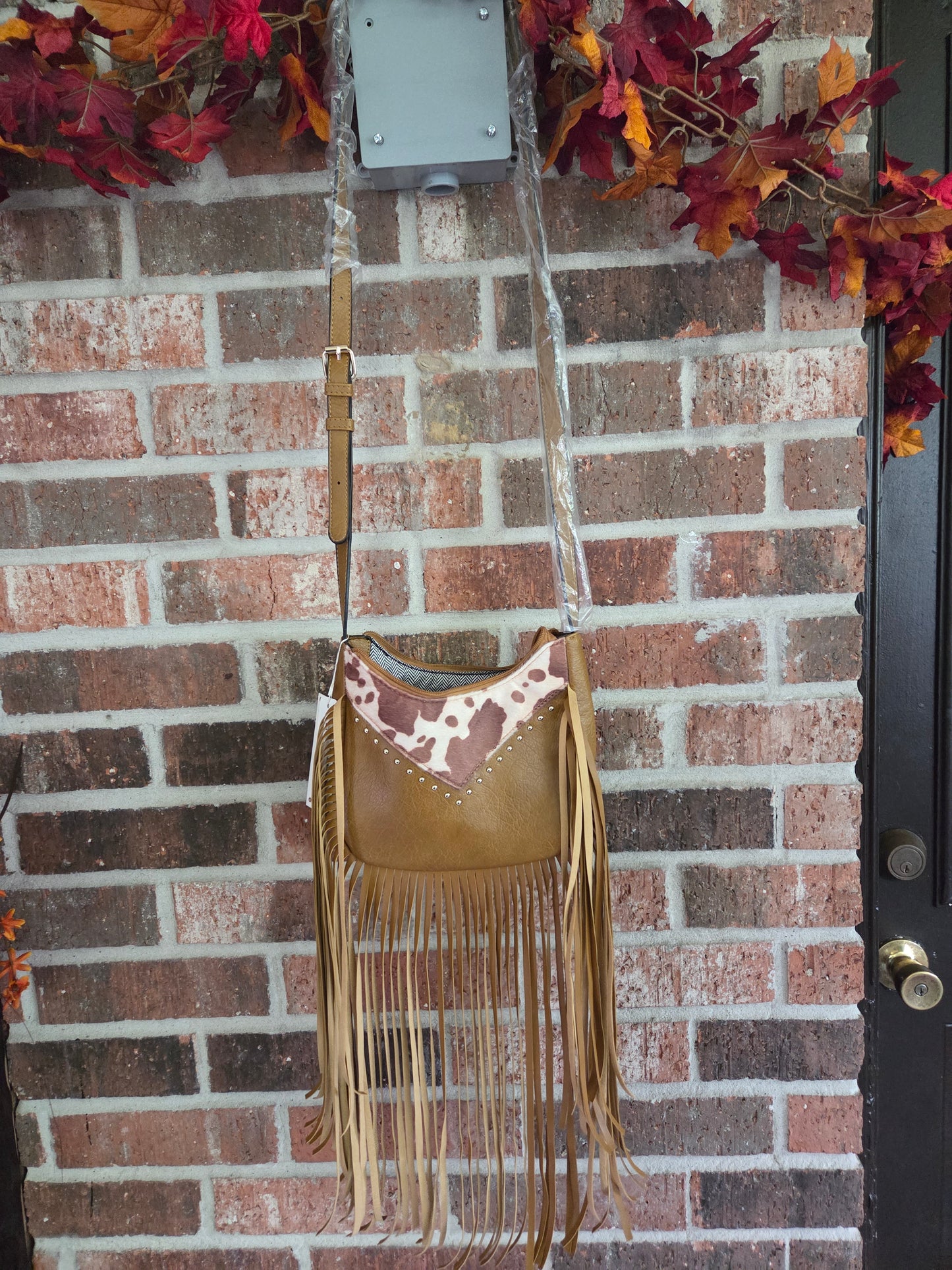 Cow Fringe Camel Brown Purse
