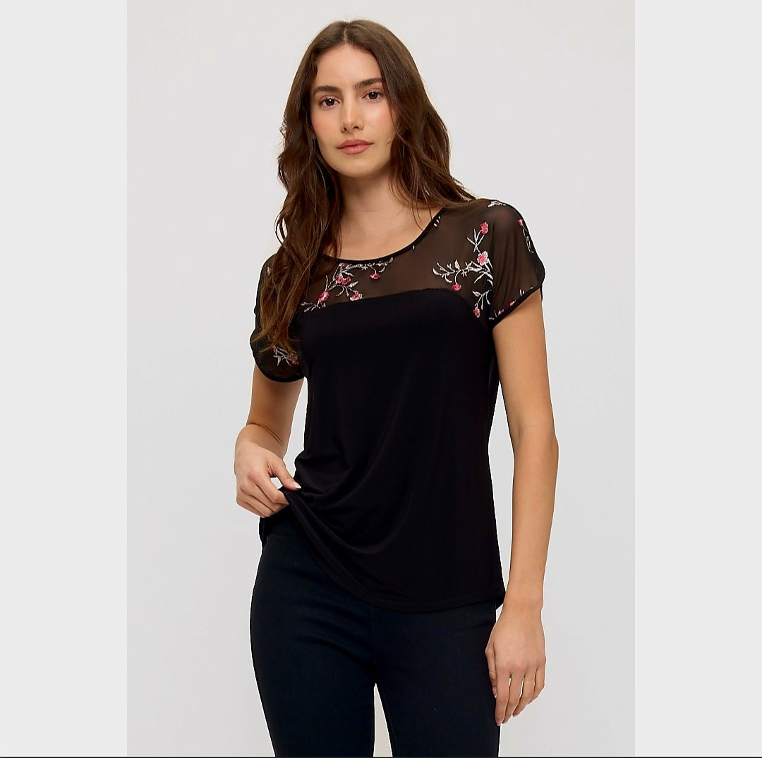 Embroidery Illusion Contrast Dolman Top#