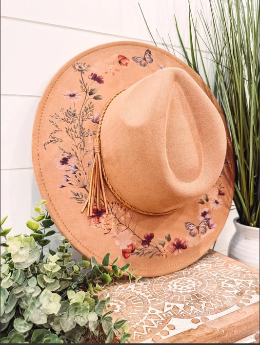 Floral Print Hat- Camel