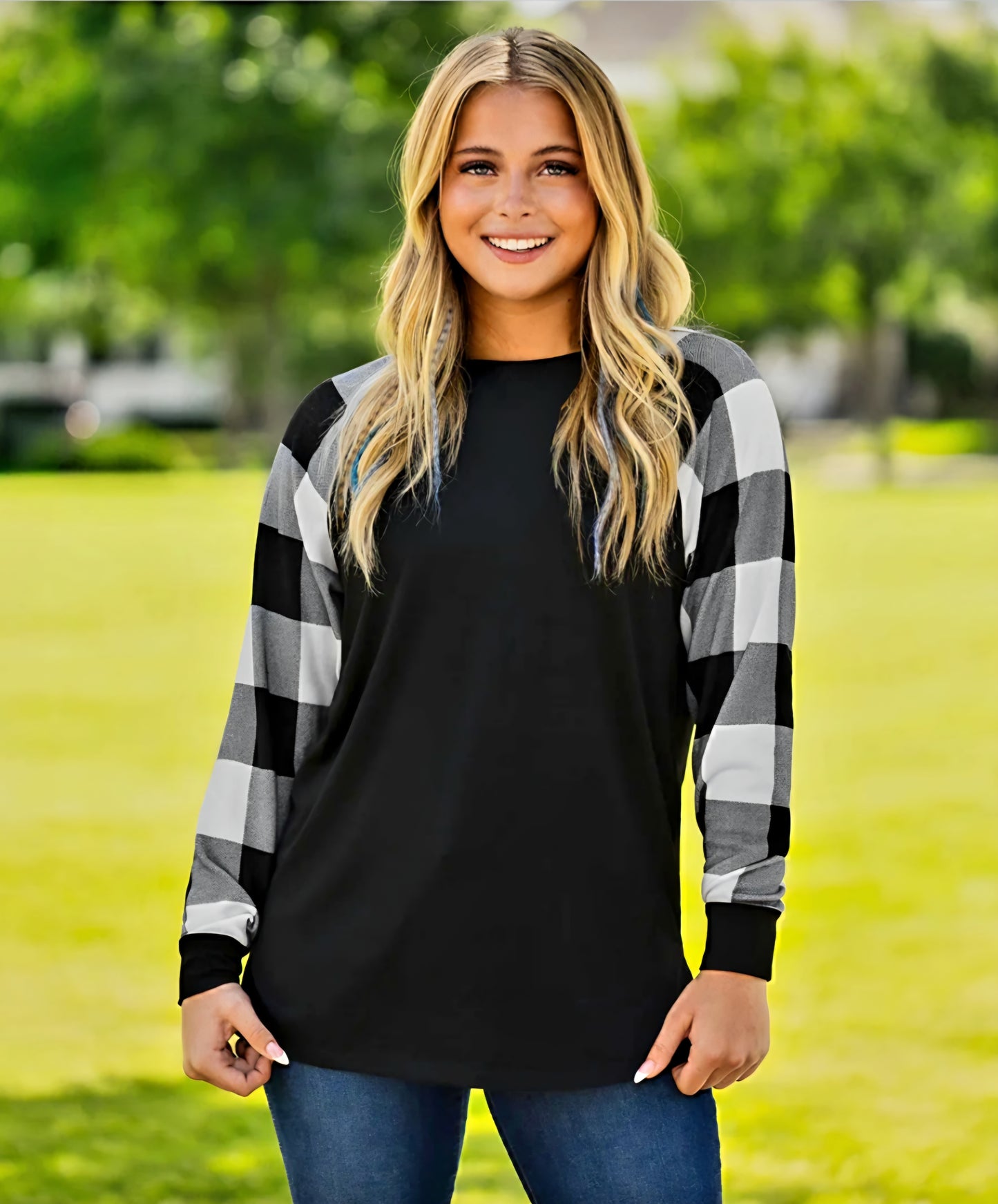 Plaid Sleeve Top