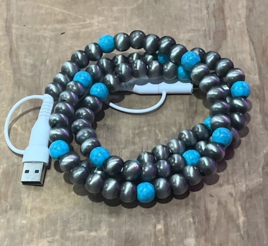 4 Way Charger Silver with Turquoise