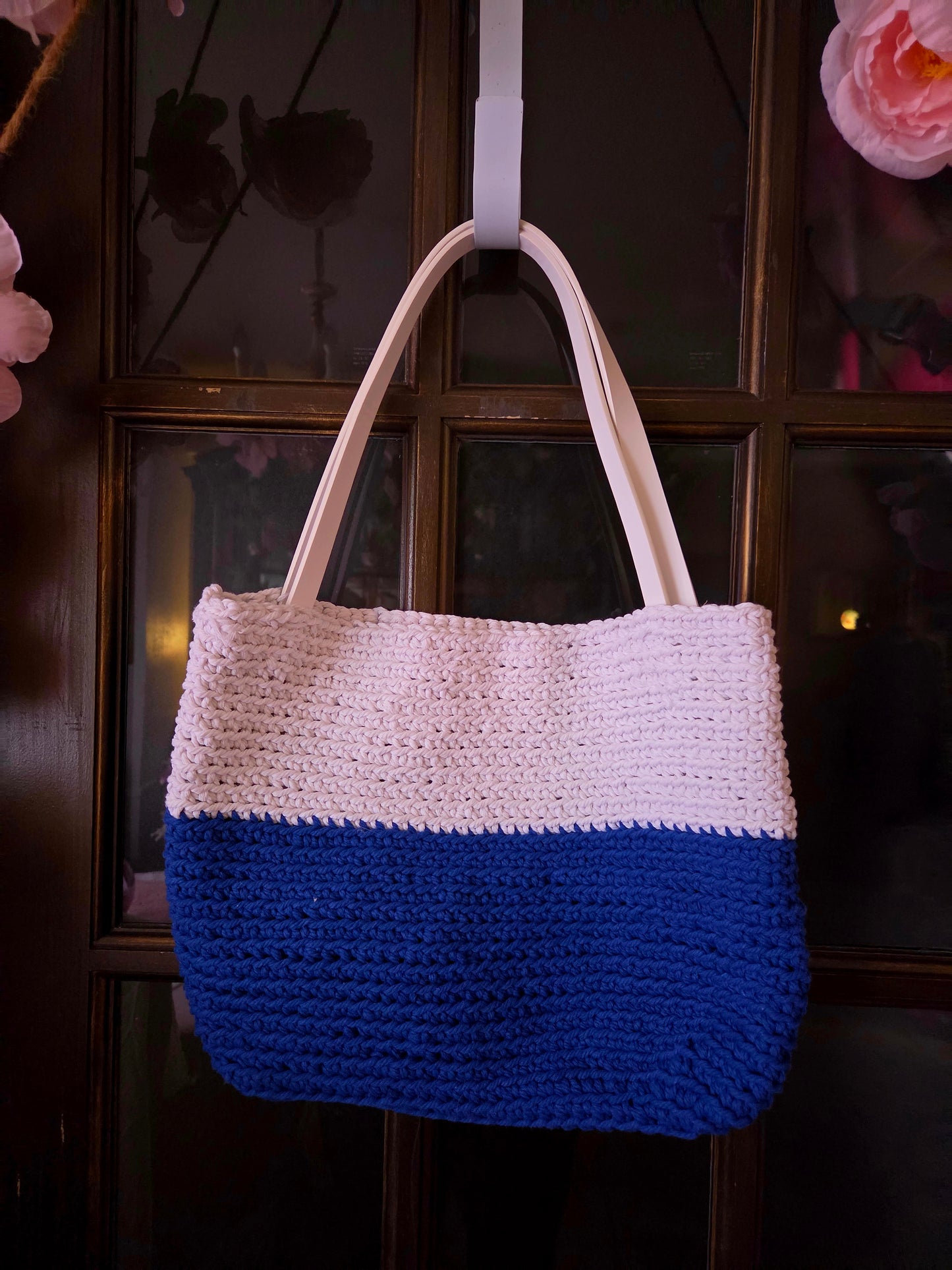 Blue/White Hand Made Macrame Bag