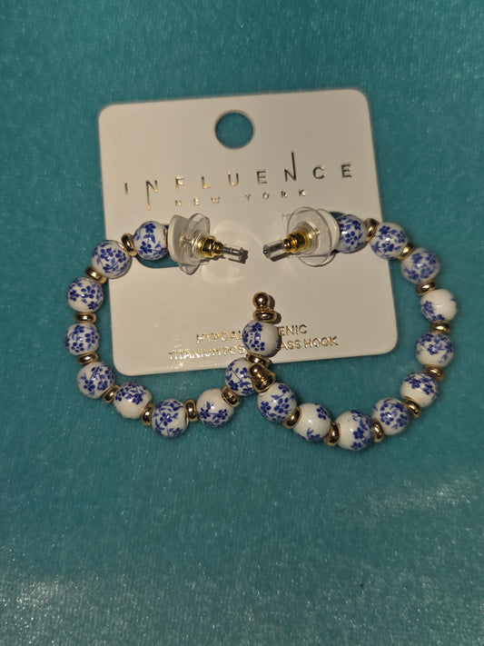 Blue Flower Hoops