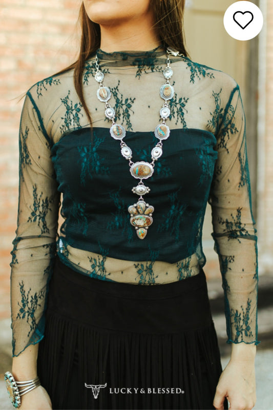 Teal Mesh Lace Top