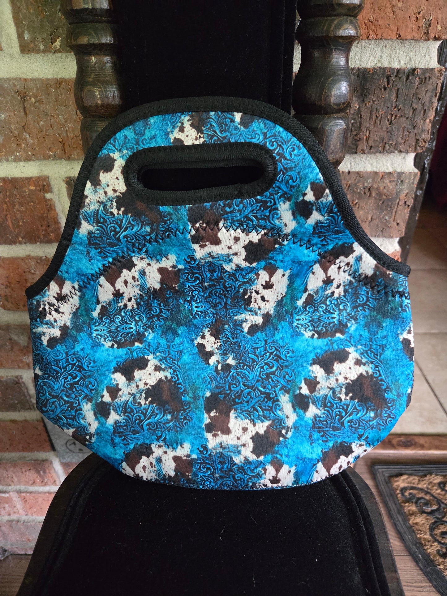 Blue Cow Print Neoprene Bag
