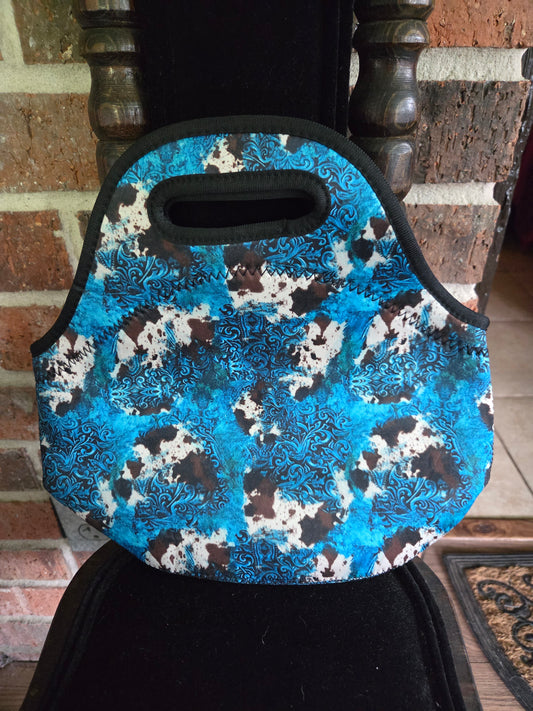Blue Cow Print Neoprene Bag