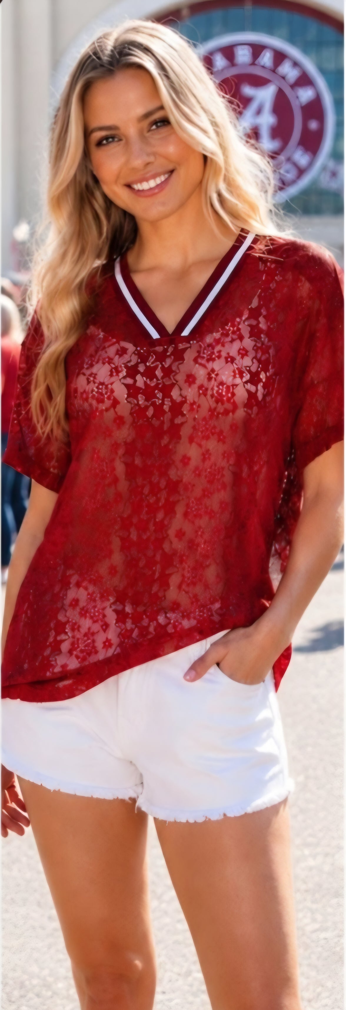 Red Lace Top with Collar Accent