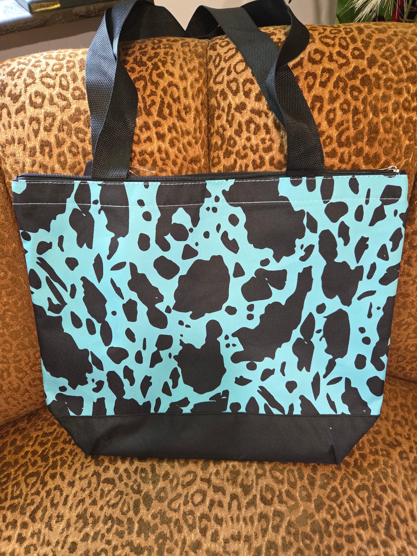 Turquoise Cow Tote