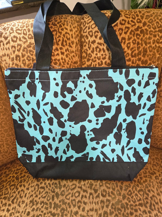 Turquoise Cow Tote