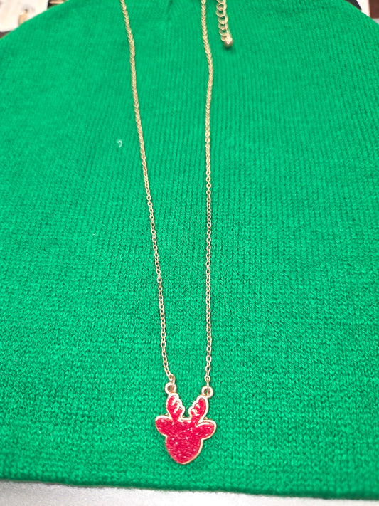 Red Druzy Deer Head Necklace
