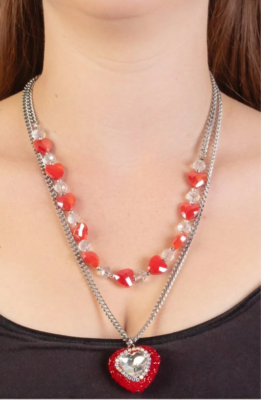 Layered Crystal Heart Necklace