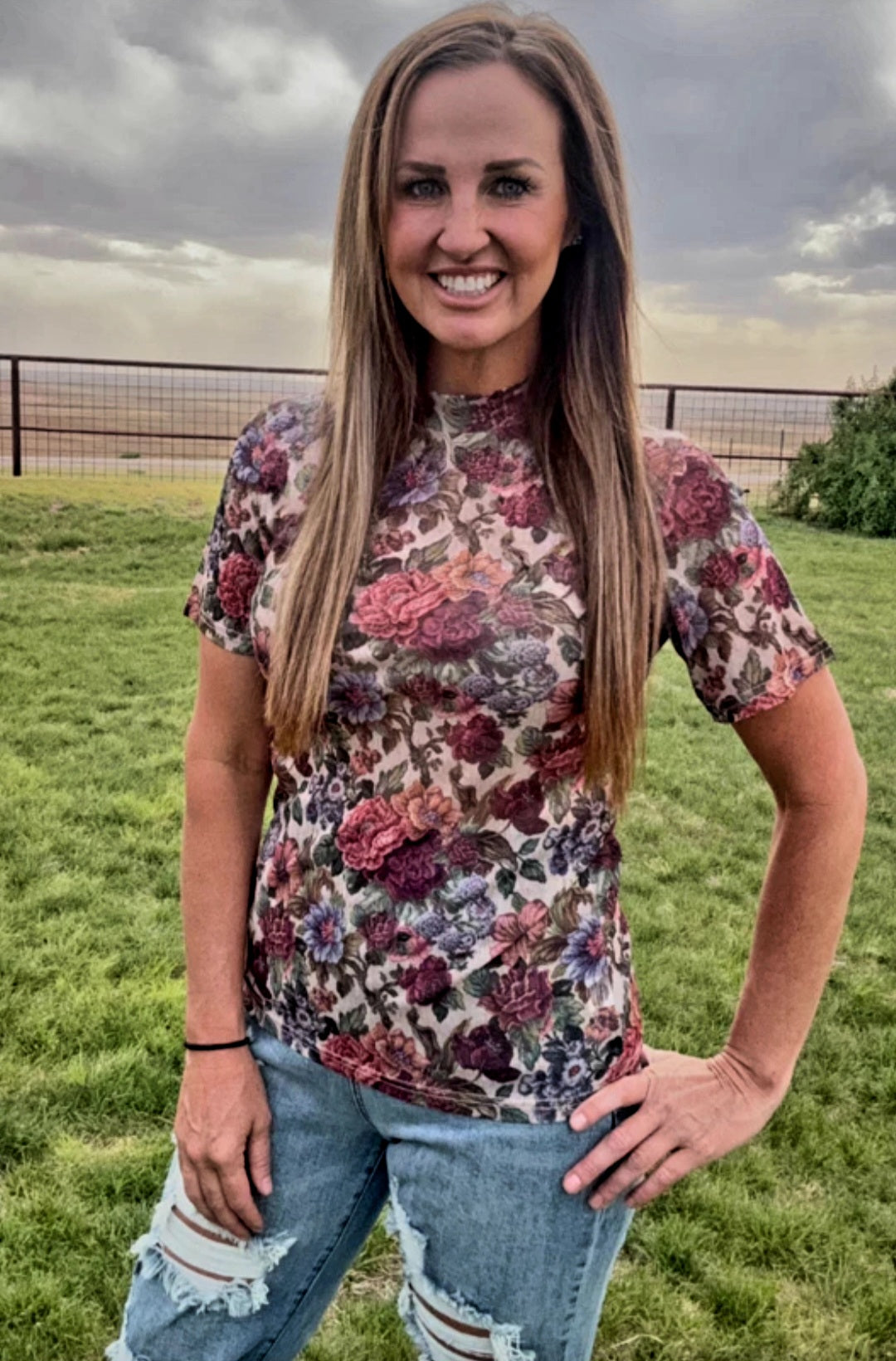 Vintage Floral Mesh Top