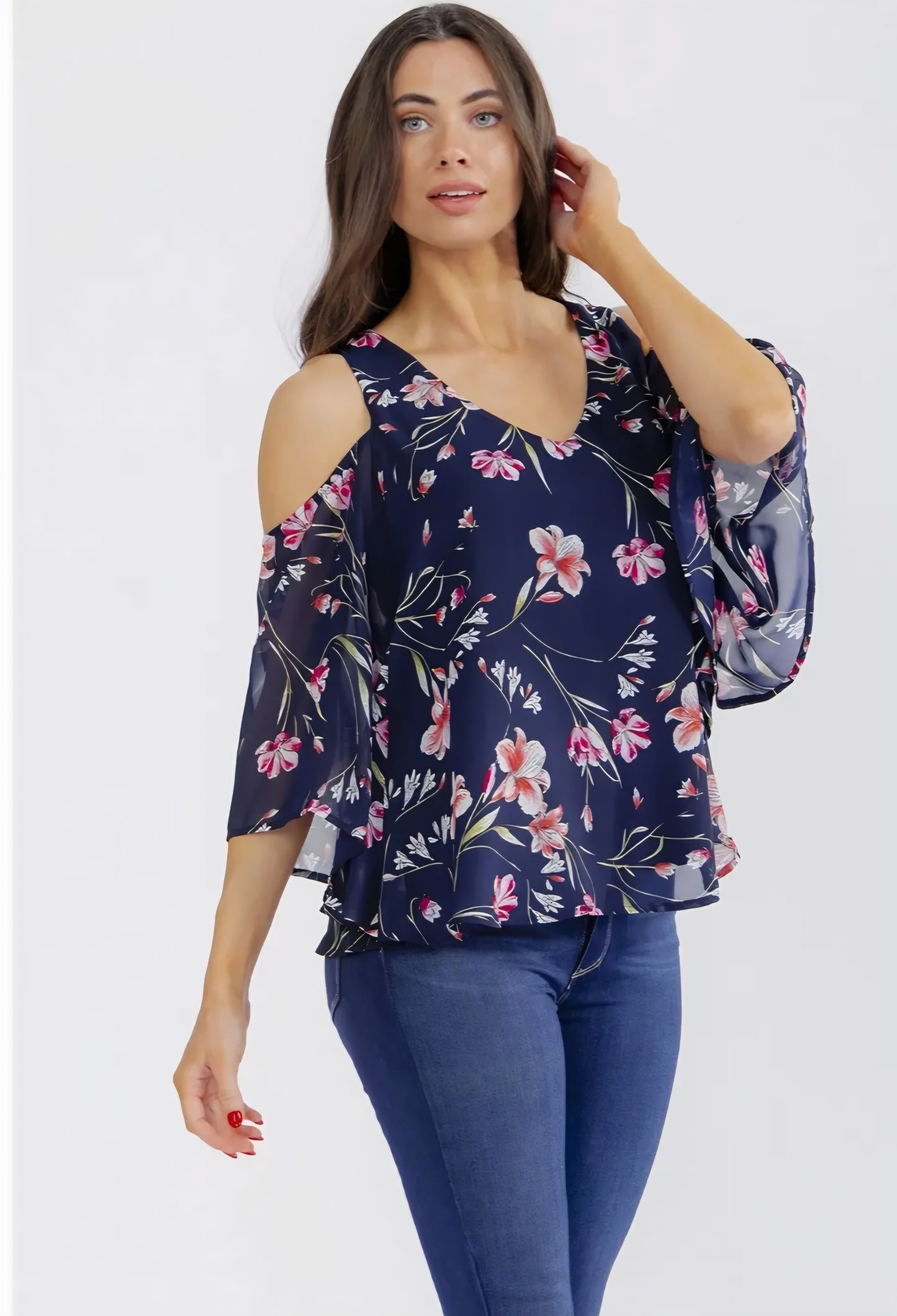 Floral Cold Shoulder Top#