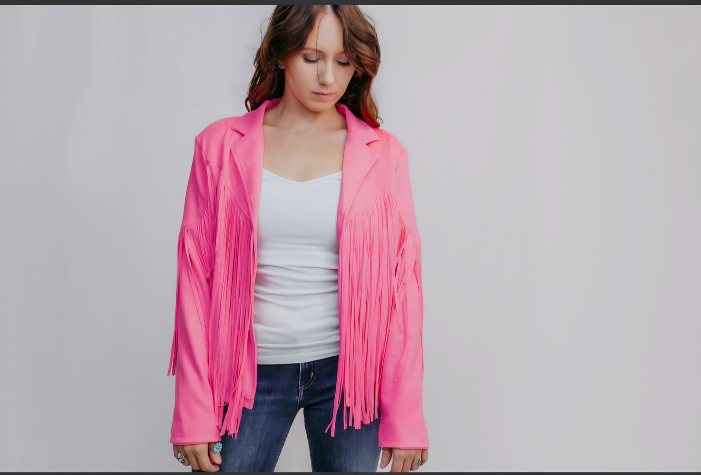 Fringe Faux Suede Jacket Pink*l
