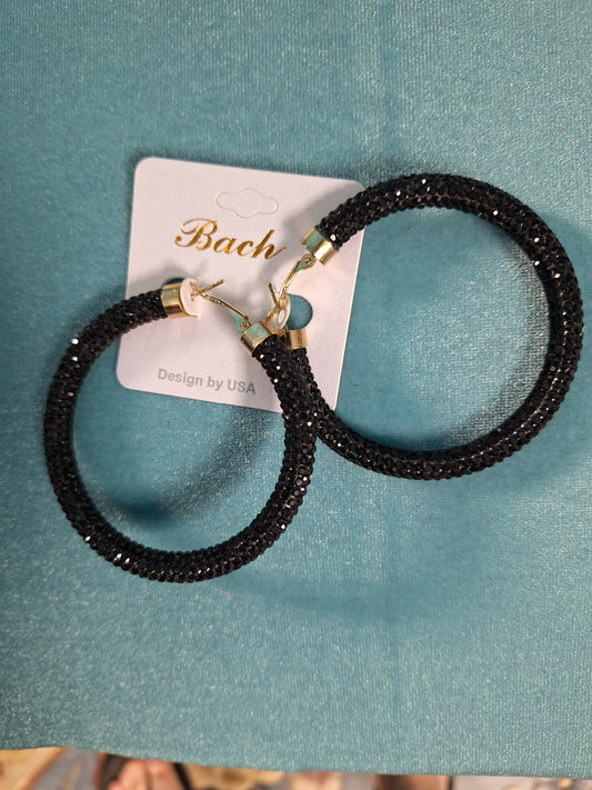 Black Bling Hoops