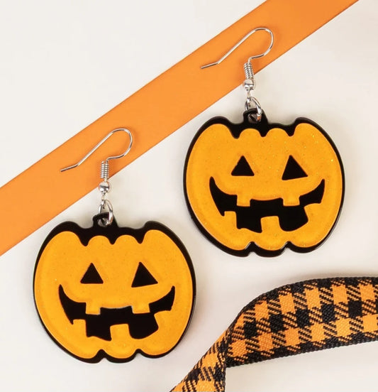 Pumpkin w Black Background Earrings