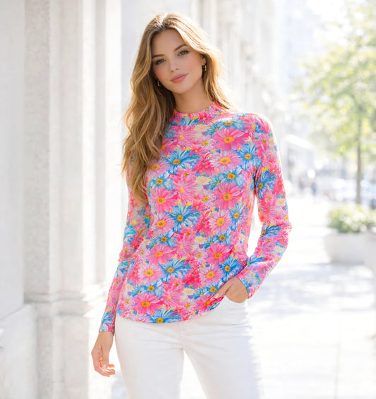 Pink/Blue Floral Mesh Top